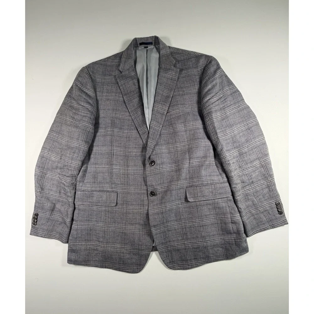 Jos A Bank 1905 Blazer 44R Glen Plaid 100% Linen Tailored Fit Sport Coat Jacket